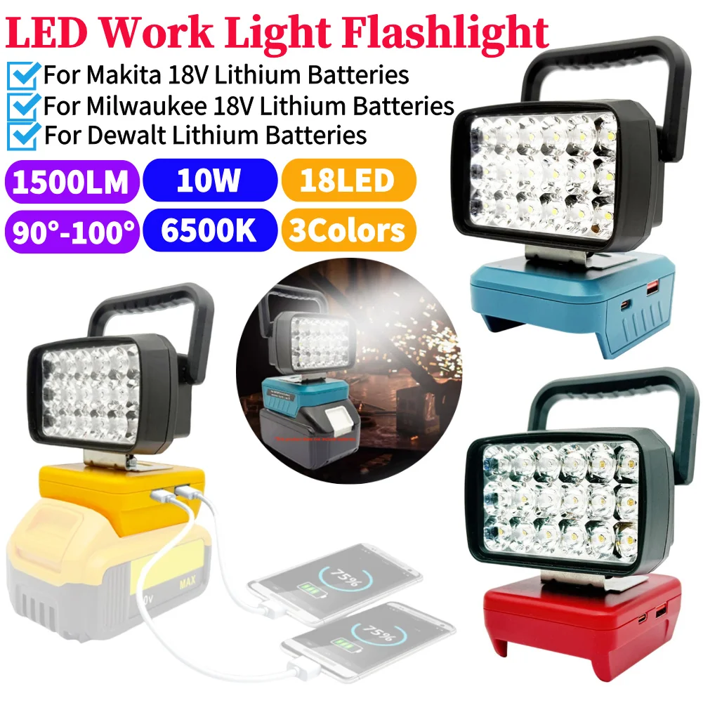 

Portable Lanterns Spotlight Torch 18 LED Work Lights Lamp For Makita BL1830 for Milwaukee 18V for Dewalt 18V 20V Lithium Battery