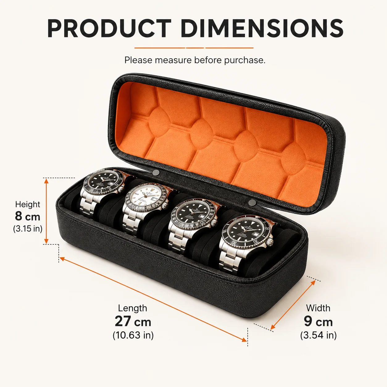 4 Slots Watch Case for Travel and Storage, Hard Watch Roll Organizer Holder for Men and Women with Microfiber Lining