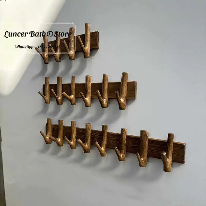 Nordic rural retro creative tree branch hook solid wood adhesive hook pastoral decoration wall hanging branch coat hook