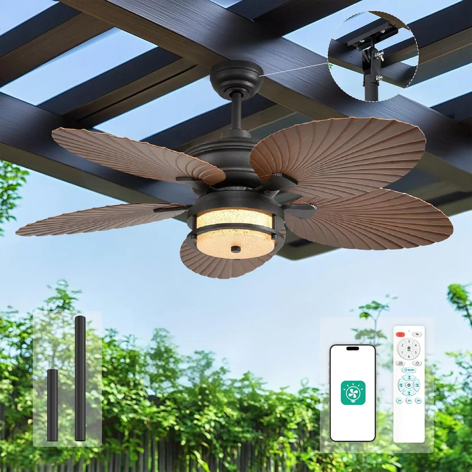 Orison 52'' Outdoor Ceiling Fan with Lights, Tropical Palm L