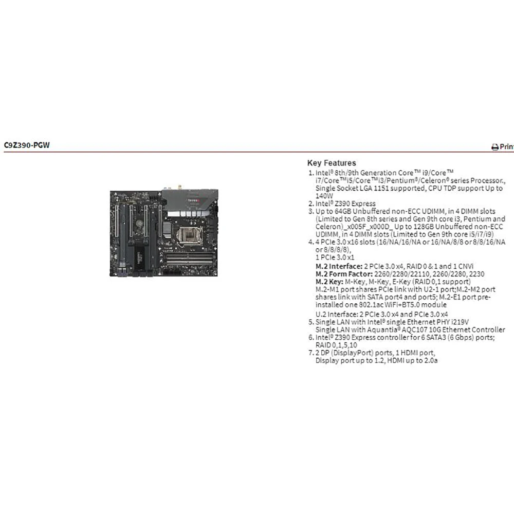 C9Z390-PGW For Supermicro Motherboard 8th/9th Generatio Core i9/i7/i5/i3 2666MHz/2400MHz LGA1151 DDR4 PCI-E3.0