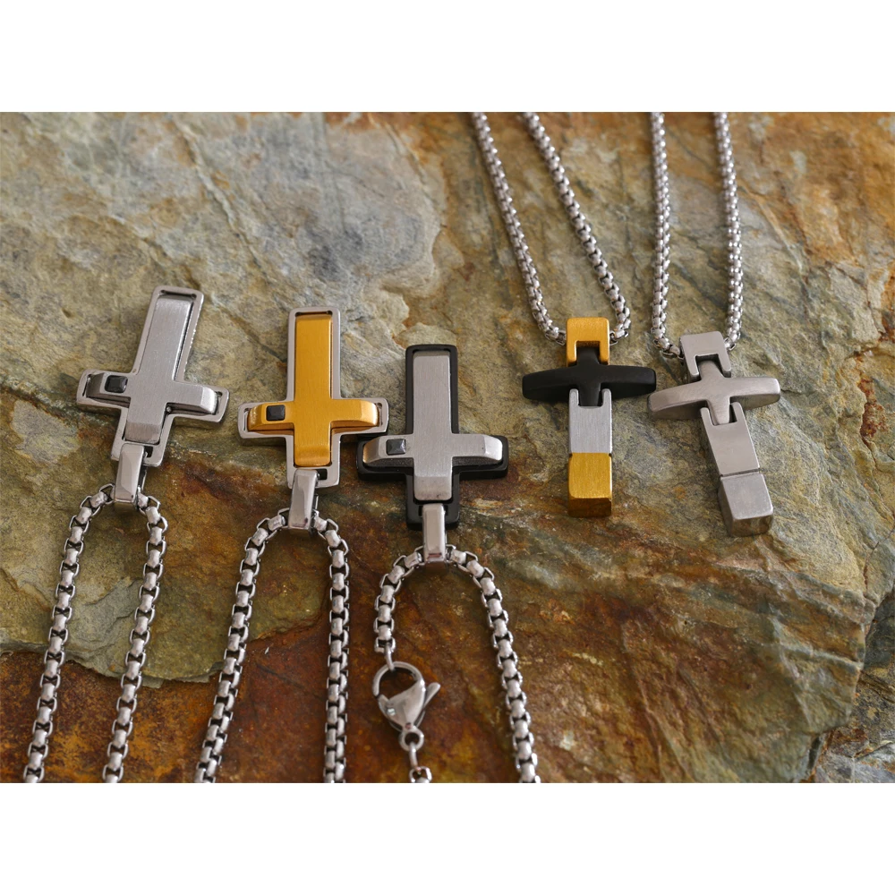 Yhpup Waterproof Stainless Steel Creative Cross Pendant Necklace Exclusive for Men Unisex Classic Fashion Jewelry Accessories