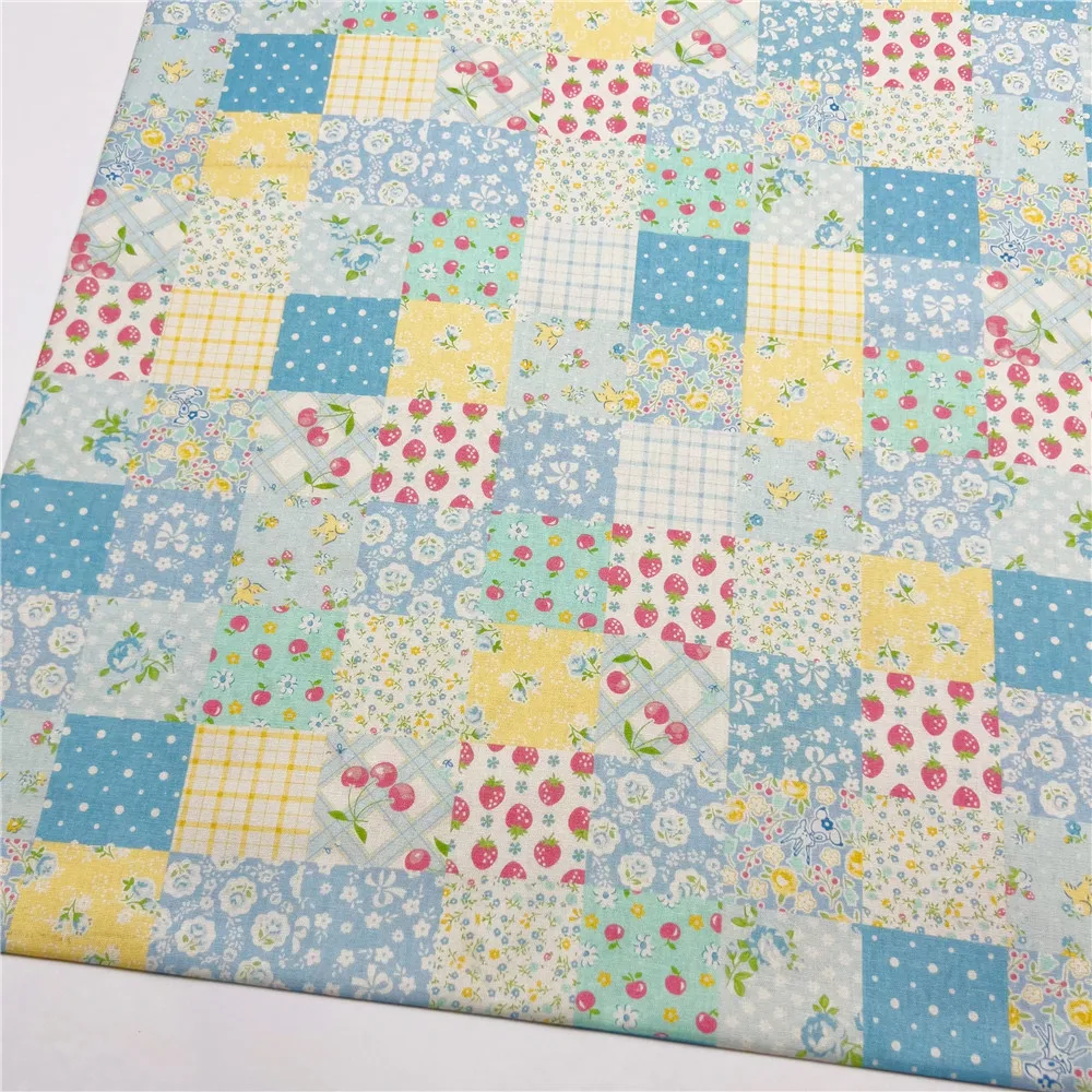 Blue Strawberry Collar 100% Cotton Fabric for Kids Clothes mask Home Textile Sewing Quilting DIY Needlework Material