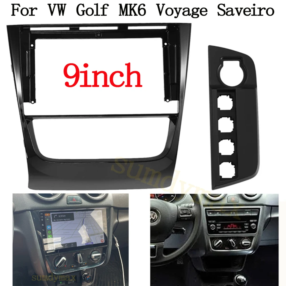 2 Din 9 Inch Car Radio Fascia for Volkswagen VW Golf MK6 Voyage Saveiro DVD Stereo Frame Plate Adapter Mounting Dash