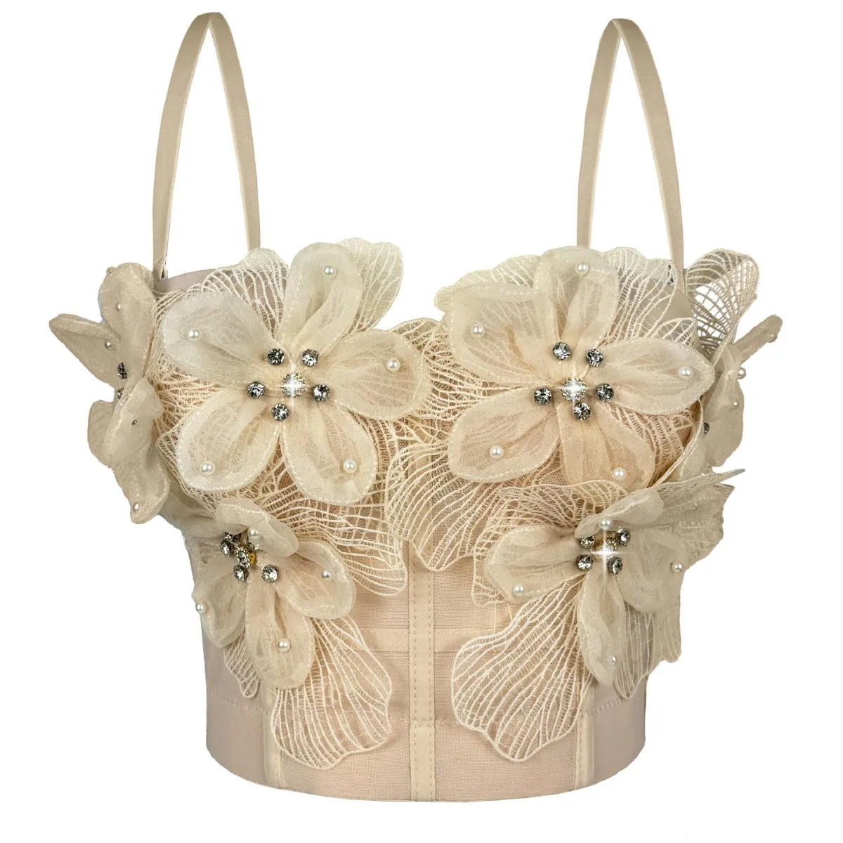 

Женский корсет ручной работы с бриллиантами, трехмерный цветок, рыбья кость, сетчатый полупрозрачный сексуальный бюстгальтер, жилет