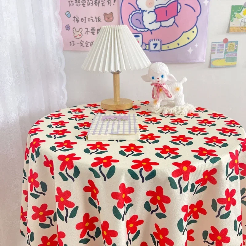 

Korean Style Round Lattice Flower Tablecloth Floral Table Cloth for Dining Table Tea Coffee Table Cover Picnic Kitchen Decor