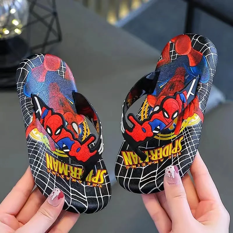 New Fashion Summer Girls Slippers Kids Cartoon Spiderman Baby Boys Flip Flops Beach Shoes Toddler Home Indoor Sandals Blue Red