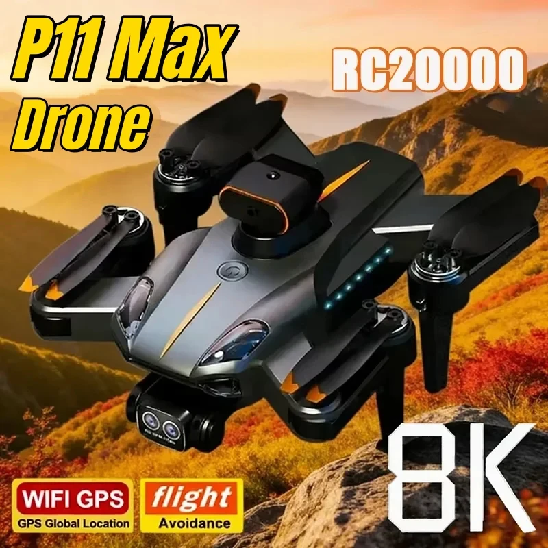 Nouveau drone GPS P11 Max 8K HD 5G professionnel pour photographie aérienne, double caméra, évitement d'obstacles, quadricoptère brushless 20000M 2026