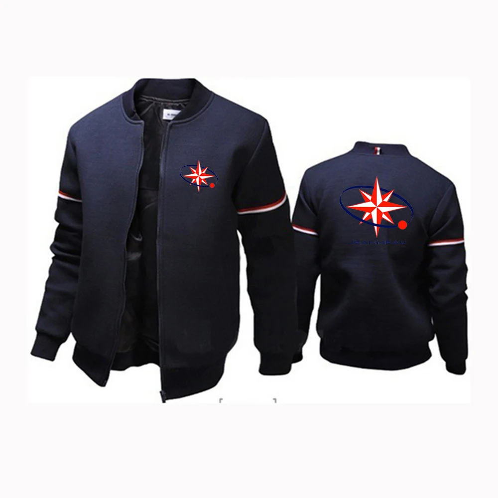 

2024 Spring Autumn Men's Jeanneau Logo Print Outdoor Sports Casual Loose Long Sleeve Round Neck Comfortable Cotton Flight Jacket
