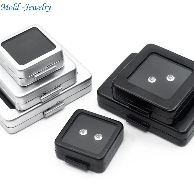 

69HB Silver Black Case With Foam Pad Beads Pendant Square Metal Box Showcase