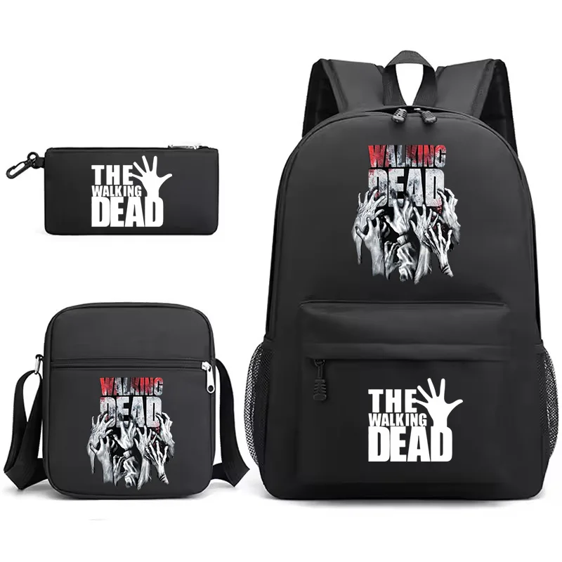 

Fashion Backpack 3Pcs The Walking Dead Printed Backpack Shoulder Bag Pencil Case Set Students Girl Boy School Bag Laptop Bagpack