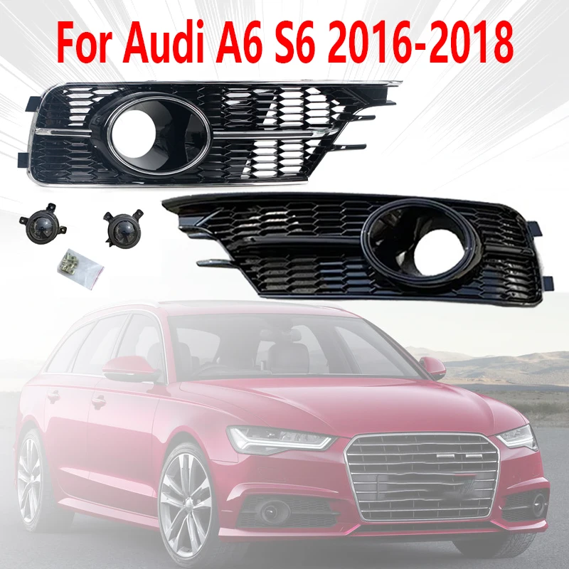 

For Audi A6 C7 Standard Bumper 2016 2017 2018 Fog Light Grille ABS Chromed With ACC For A6 to S6 Fog Lamps Fog Lights Mask Cover