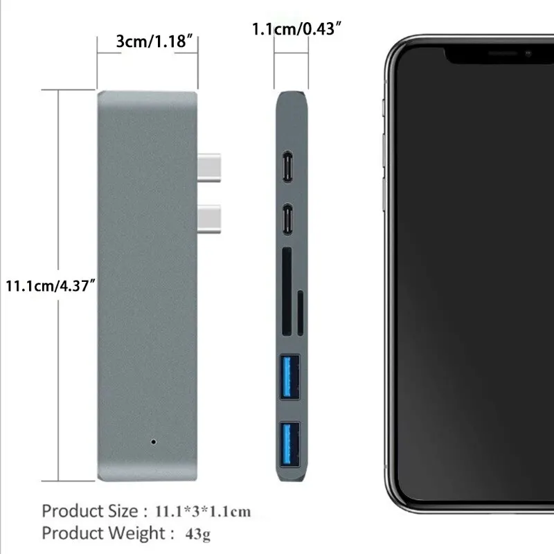 USB C HUB For MacBook 7in1 Type C Dual Dock USB 3.1 To USB-C 4K HDMI SD TF Card Reader USB-A 7Port USB C Macbook Pro Adapter