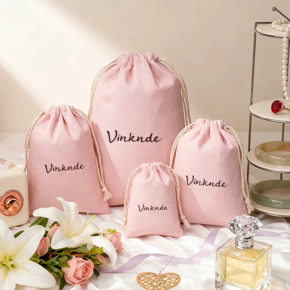 

50Pcs Personalized Pink Jewelry Cotton Drawstring Burlap Bag Rings Earrings Packing Wedding Gift Sack Organizer Canvas Pouches
