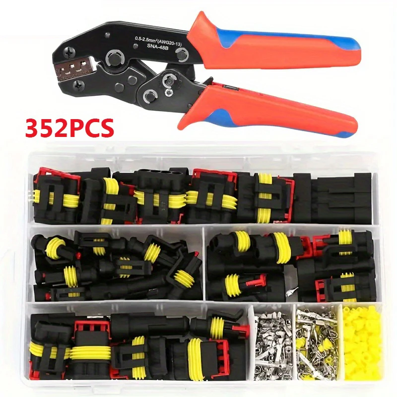 352Pcs Waterproof Electrical Connector Terminals Automotive Electrical Wire Connectors 1/2/3/4 Pin Connector with Crimping Tool