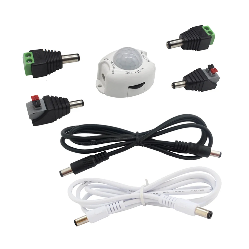 PIR Motion Sensor Switch 12V DC Timer Automatic ON OFF LED Strip Light Motion Sensor Extension Wire DC Male 1A 2A Work on Night