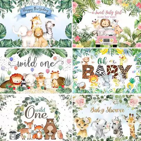 Tropical Jungle Safari Photography Backdrop Kid 1st Wild One Newborn Baby Birthday Party Photozone Family Shoot Photo Background