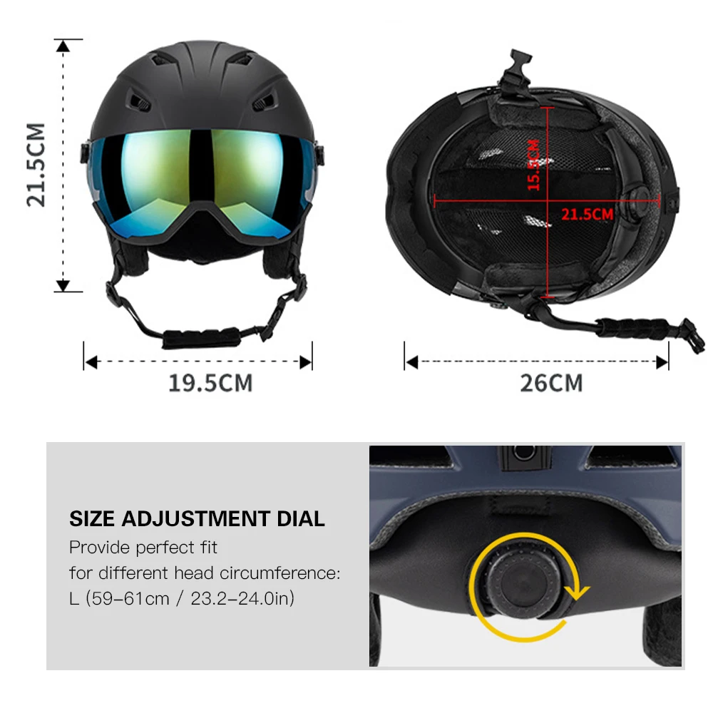 Kask narciarski narta z okularami do gogli-integralnie uformowana na zimowe sporty outdoorowe dla dorosłych deskorolka odporna na uderzenia