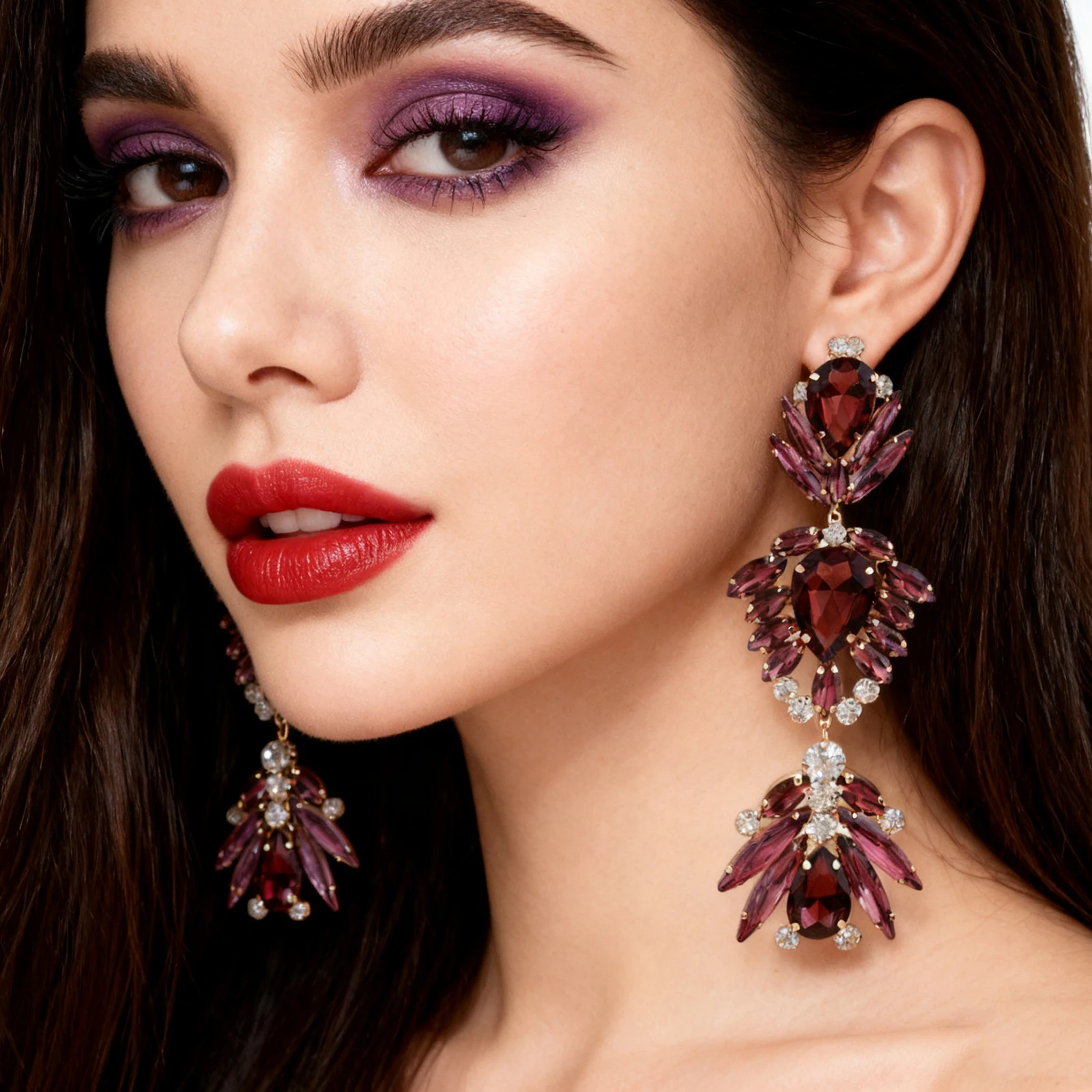 Luxuriöse lange Ohrhänger mit Strasssteinen, großen Glas-Strasssteinen, Hochzeits-Tropfenohrringe für Damen, glänzender Brautschmuck, Geschenk