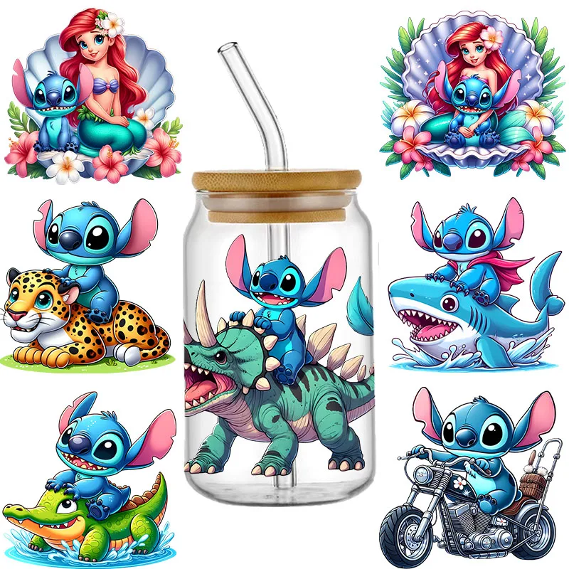 

Mermaid Dinosaurus Stitch 3D Transfer Sticker For 16oz Libbey Glass Waterproof Mug Cup Wrap UV DTF DIY Sticker Custom Decal Logo