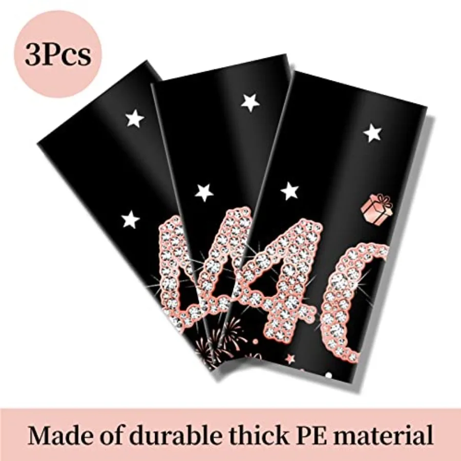 3 Pack Rose Gold 40th Birthday Tablecloth Decorations Plastic Disposable Rectangular Table Cover Party Supplies