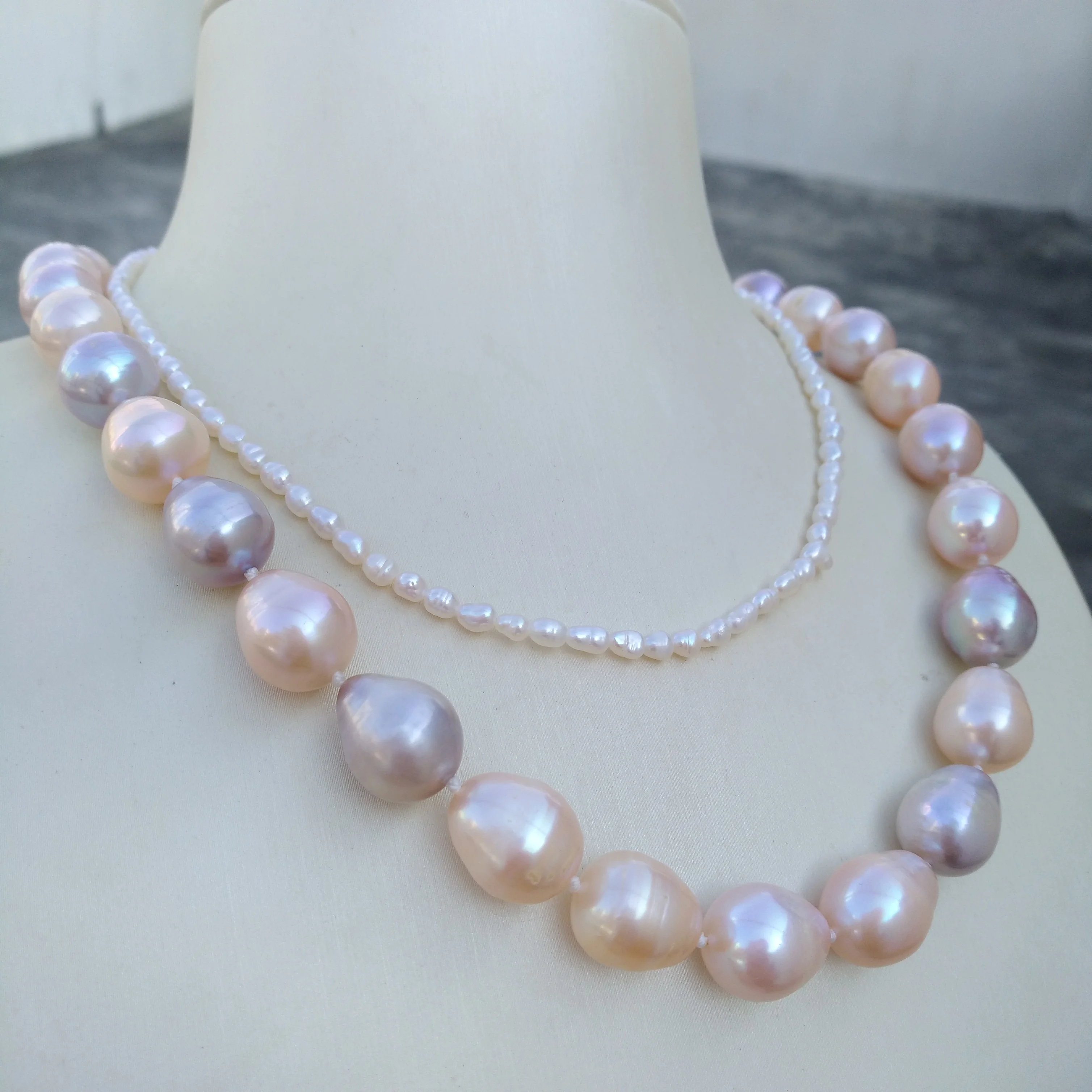 2ROW الأبيض الوردي الأرجواني متعدد الألوان الباروك جنوب البحر اللؤلؤ قلادة الأصلي لقطة حقيقية PhotosX #4