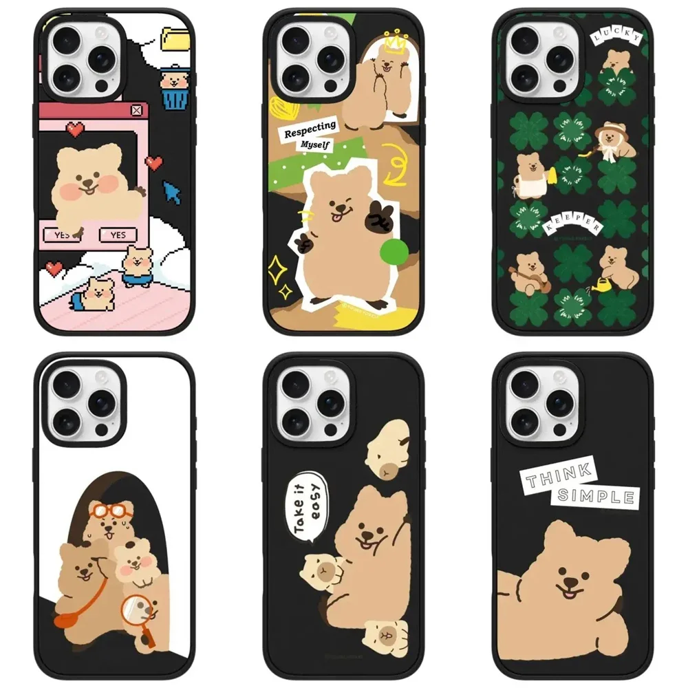 

Cartoon Bear Capybara Black Frosted Magnetic Phone Case Cover for IPhone 13 14 15 16 Pro Max Case