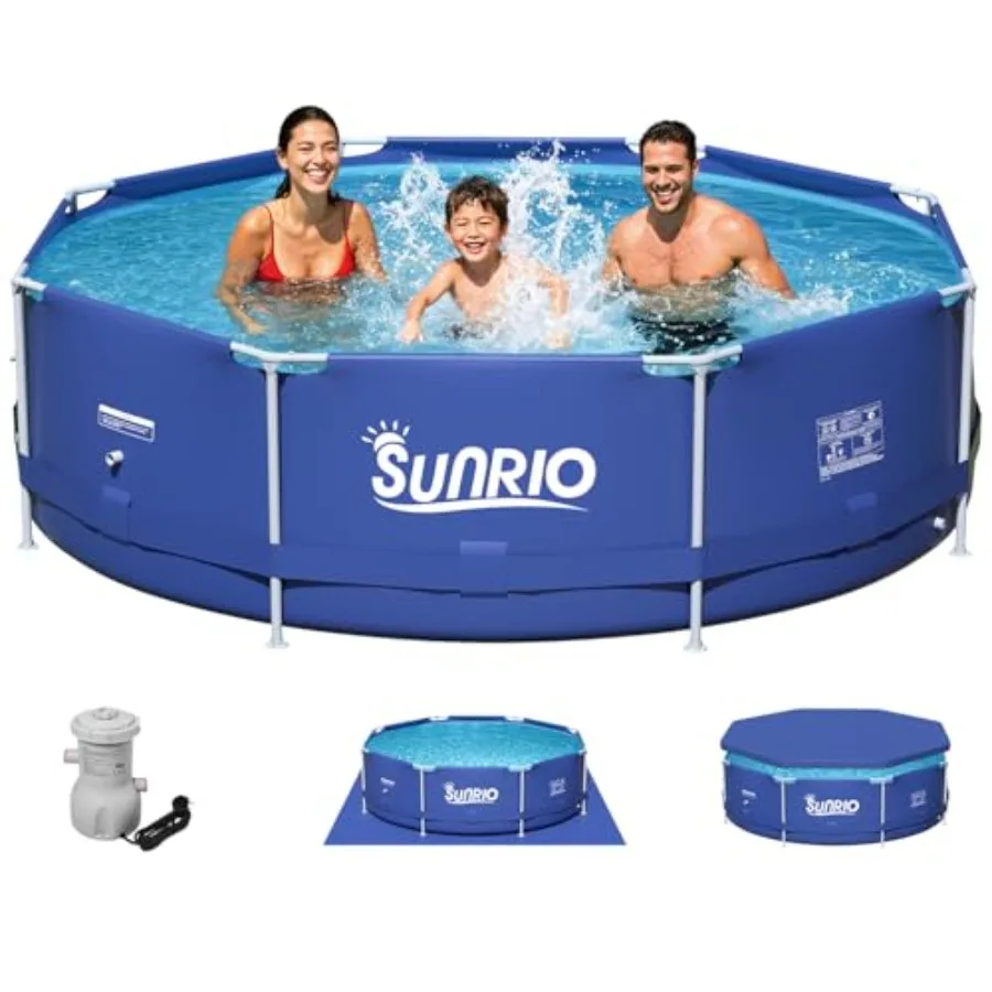 10'30 라운드형 지상 수영장 (성인용) 금속 프레임 가족용 수영장 (530 GPH 필터 펌프, 수영장 커버 및 바닥 매트 포함)