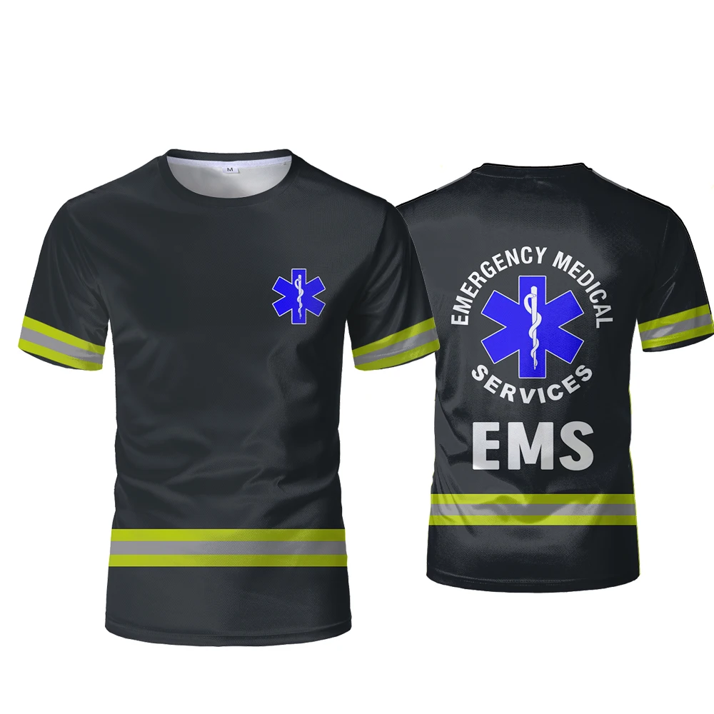 

Футболка для служб экстренной медицинской помощи EMS – футболка с логотипом «Синяя звезда жизни», идеально подходит для спасателей и медицинских работников.