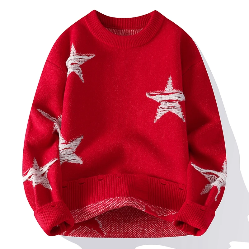 2024 Winter New Mens Clothing Thicken Sweaters Men High Quality Fashion Casual Men Sweater Loose Long Sleeve With Star Pullovers