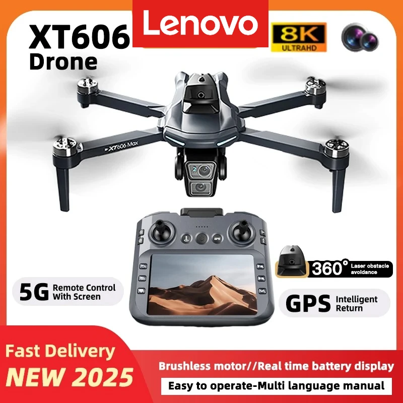 

Lenovo XT606 GPS Drone 4K 3-Axis PTZ Dual Camera Obstacle Avoidance Brushless Motor 5G WIFI 3KM RC Quadcopter Toys Gifts