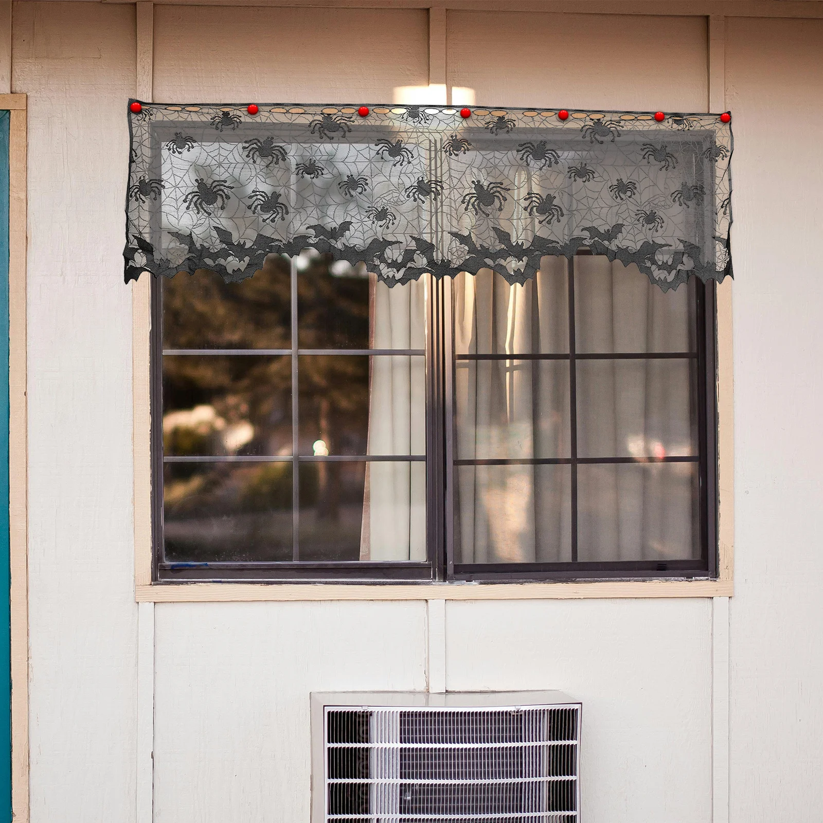 

Halloween Bat Spider Web Lace Window Curtain Door Fireplace Cloth Decor For Ghost Festival Party Black Spooky Home Holiday