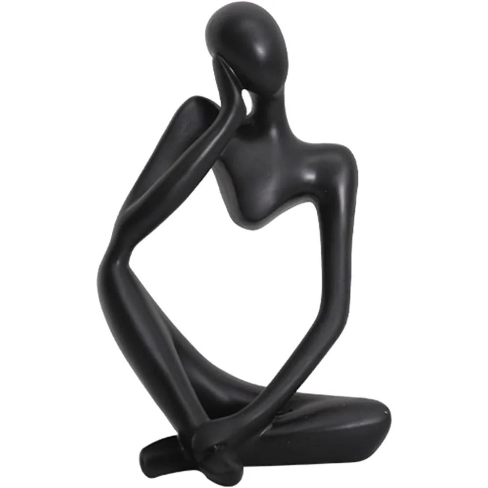 Decorations for Home Living Room Office Mini Thinker Sculpture Ornaments Resin Black Modern Abstract Sculptures Desktop