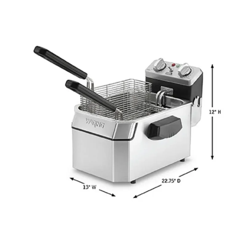 Commercial WDF1000 Heavy Duty 10 lb. Single Basket Deep Fryer , Includes 3 Fry Baskets & Night-Cover-1800W, 120V, 5-15 Plug