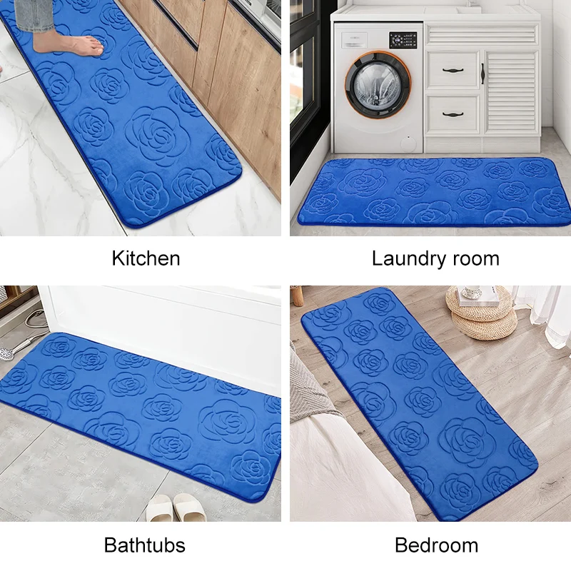 Bath Rugs Rose Flower Embossed Bathroom  Mat Flannel Non-Slip Carpet in Bathtub Floor Rug Shower Room Doormat