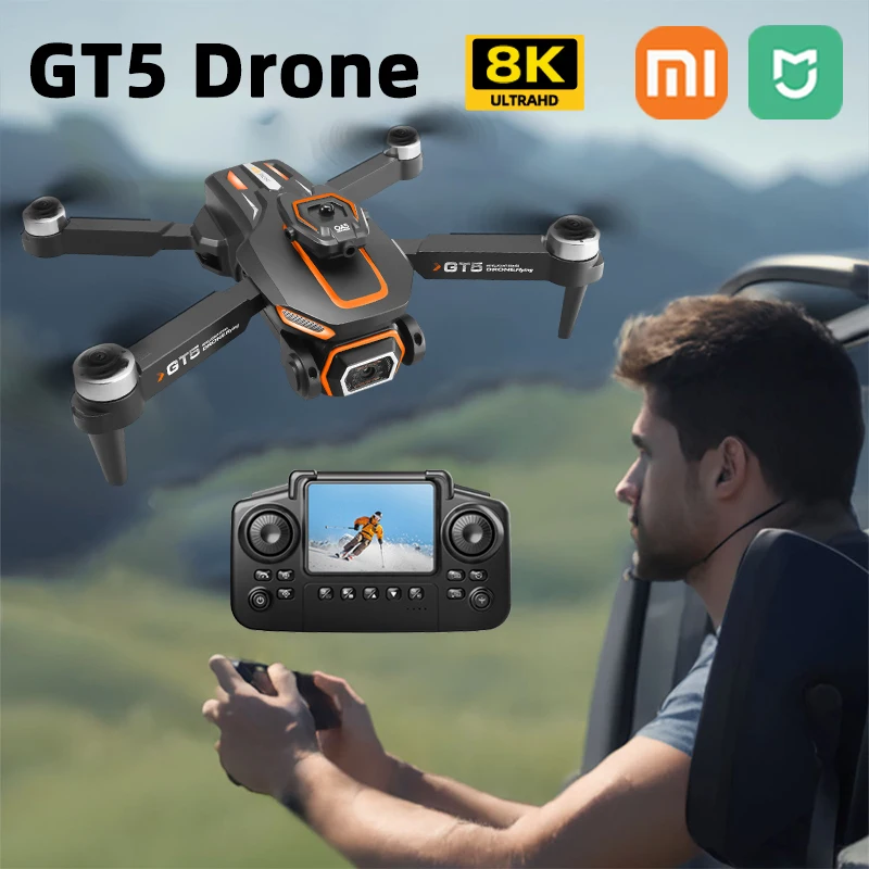 طائرة Xiaomi Mijia GT5 Mini Drone 4K احترافية 8K HD كاميرا RC مع شاشة بدون فرش تدفق بصري كوادكوبتر لعبة تجنب العوائق