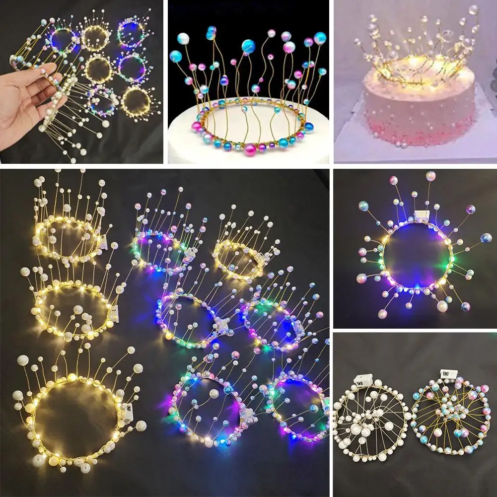

Faux Pearl Topper Artificial Pearl Crown Cake Topper Shiny Happy Birthday Cake Decoration for Birthday Party Decor Supplies