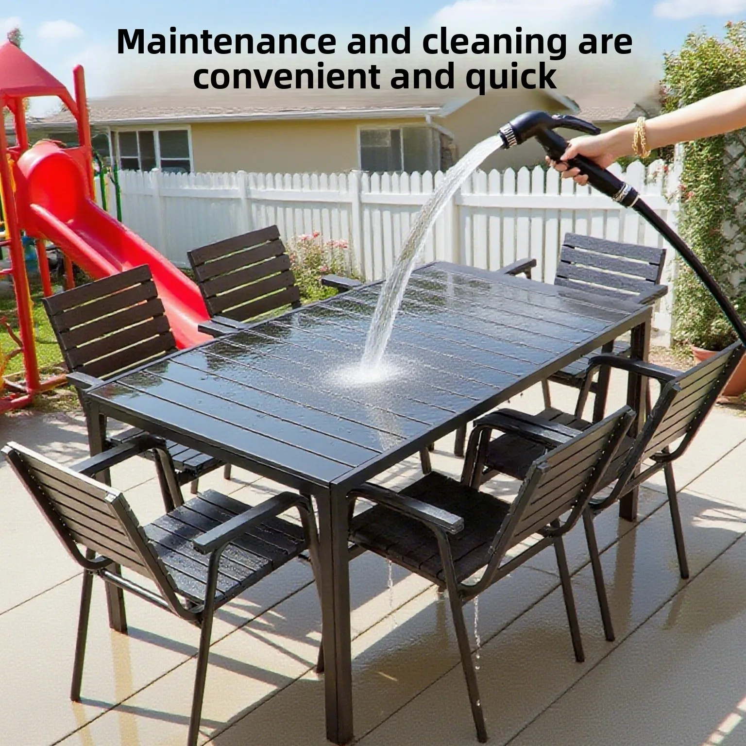 ชุดโต๊ะและเก้าอี้สำหรับกลางแจ้ง โต๊ะและเก้าอี้สำหรับกลางแจ้ง ทำจากไม้กันน้ำ สำหรับสวน ลานบ้าน ร้านกาแฟ โต๊ะรับประทานอาหาร สำหรับพักผ่อน