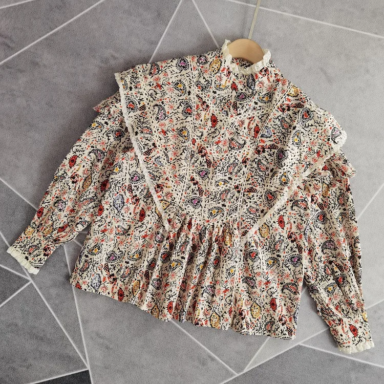 Floral Printed Long Sleeve Vintage Shirt and Tops