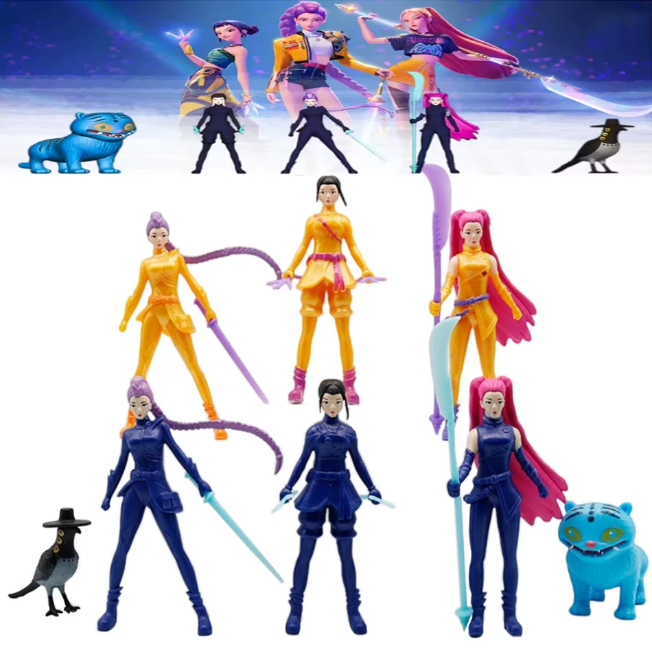 5/8/12pcs/Set Anime Kpop Demon Hunters Action Figure Toy Tiger Rumi Mira Zoey Sussy Figurine Doll For Kid Fans Gift Ornament