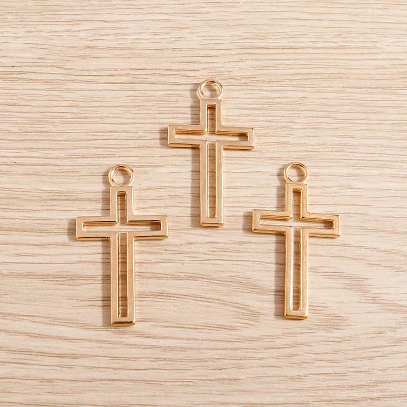 Tusember 10 Stück 38 x 21 mm hohle Kreuz-Anhänger aus legiertem Metall für DIY-Ohrringe, Halsketten, DIY-Schmuckherstellung, handgefertigte Herstellung – Detail 2