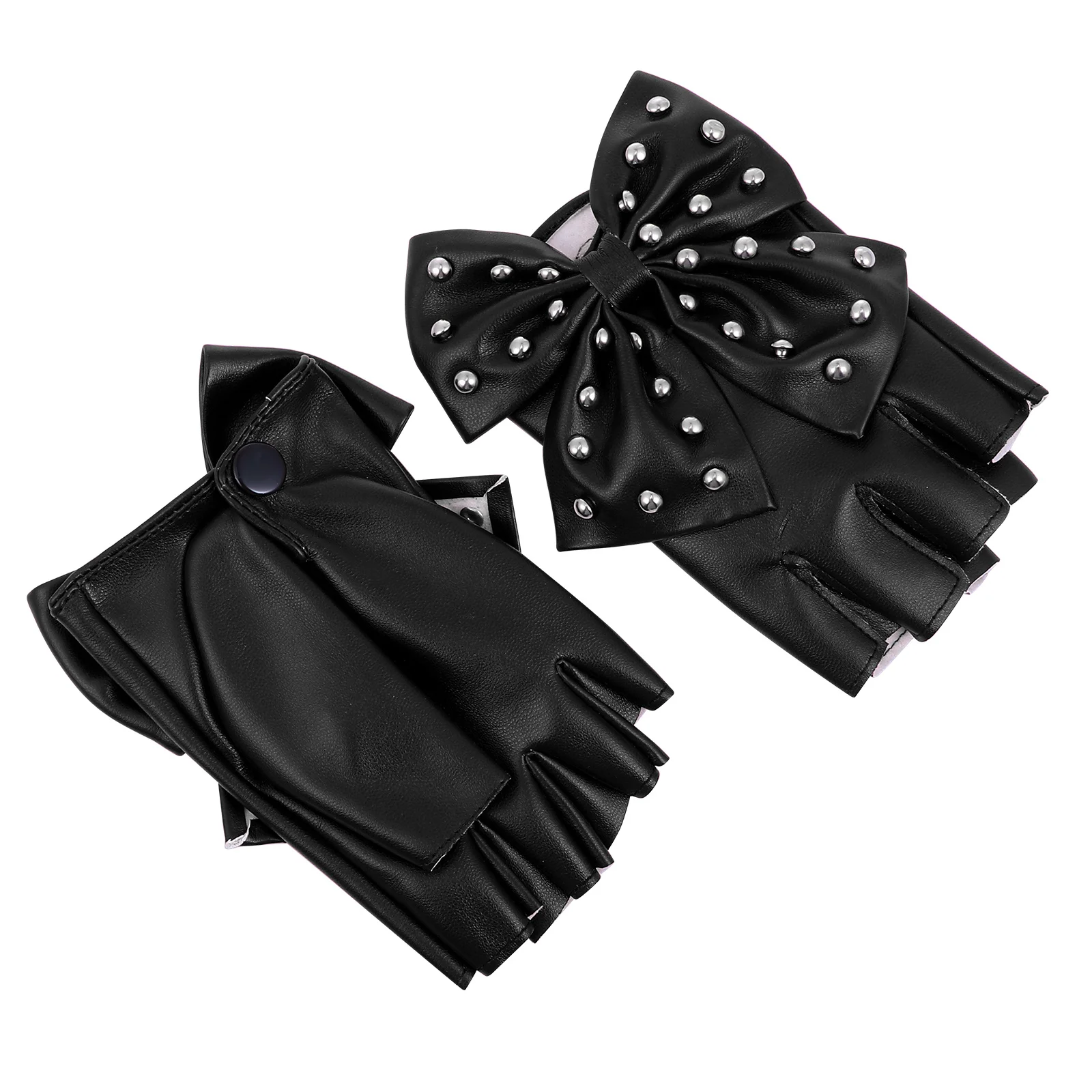 

1Pair Lady Half-Finger Glove Retro Bow-Knot Rivet Detail Comfortable Wear Unique Fashion Design for Holiday Performance Party