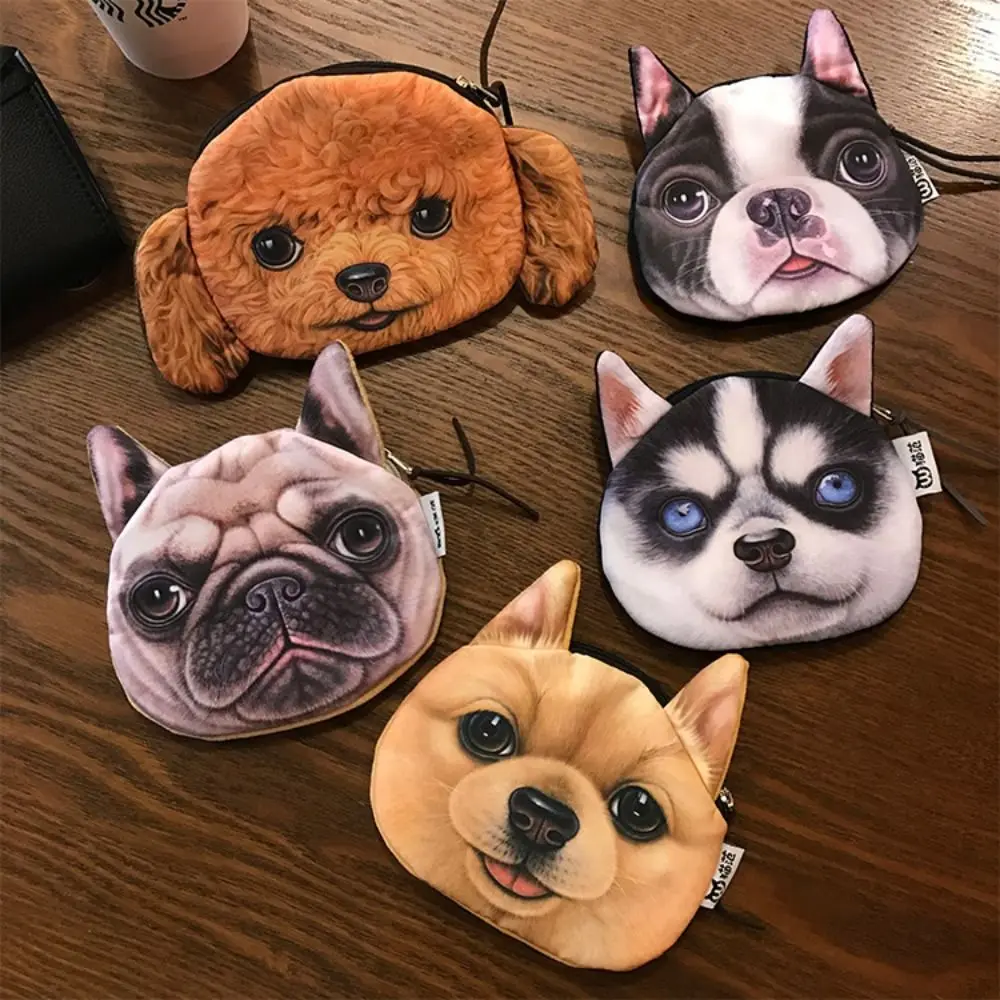 Dog Expression Pattern Coin Purse para Meninas, Saco De Armazenamento De Mudança, Batom, Saco De Cosméticos, Buldogue, Husky, Titular Do Cartão, Meninas