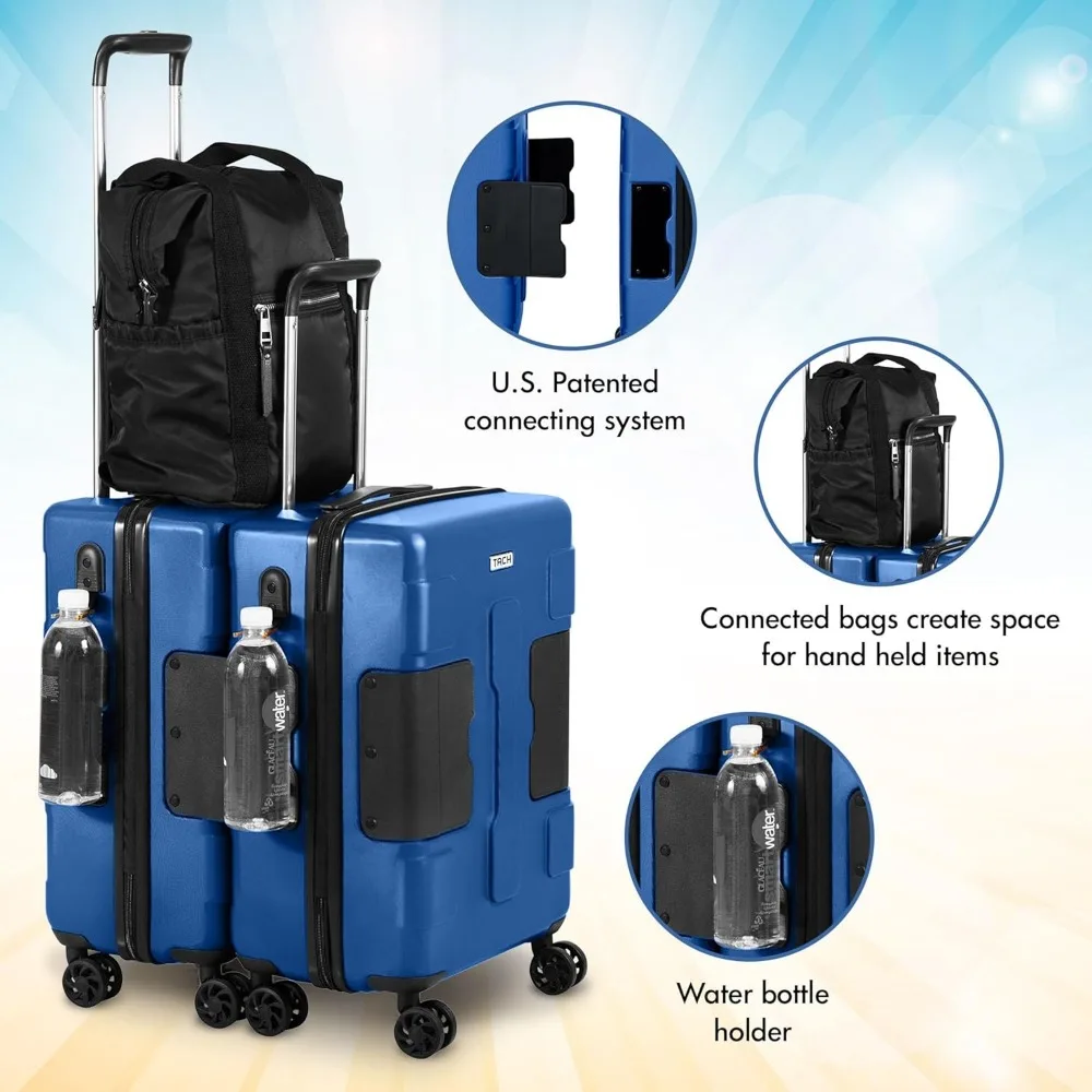 20 Inch Hard Shell Spinner Luggage with Built-In Connecting System - Carry On Travel Bag for Efficient Mobility