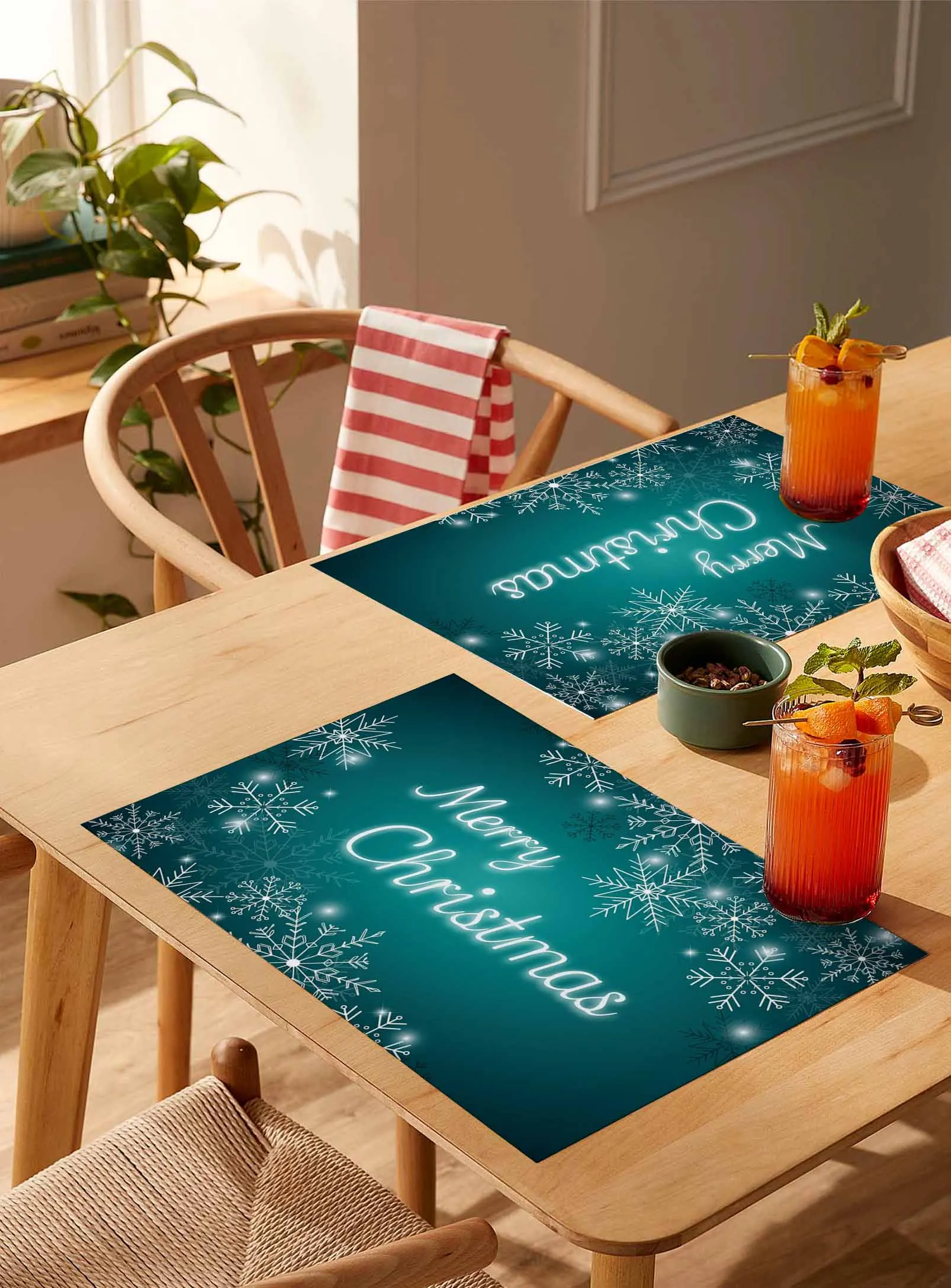 

4/6 Pcs Gradient Dream Snowflake Placemat Wedding Party Dining Decor Linen Table Mat Kitchen Accessories