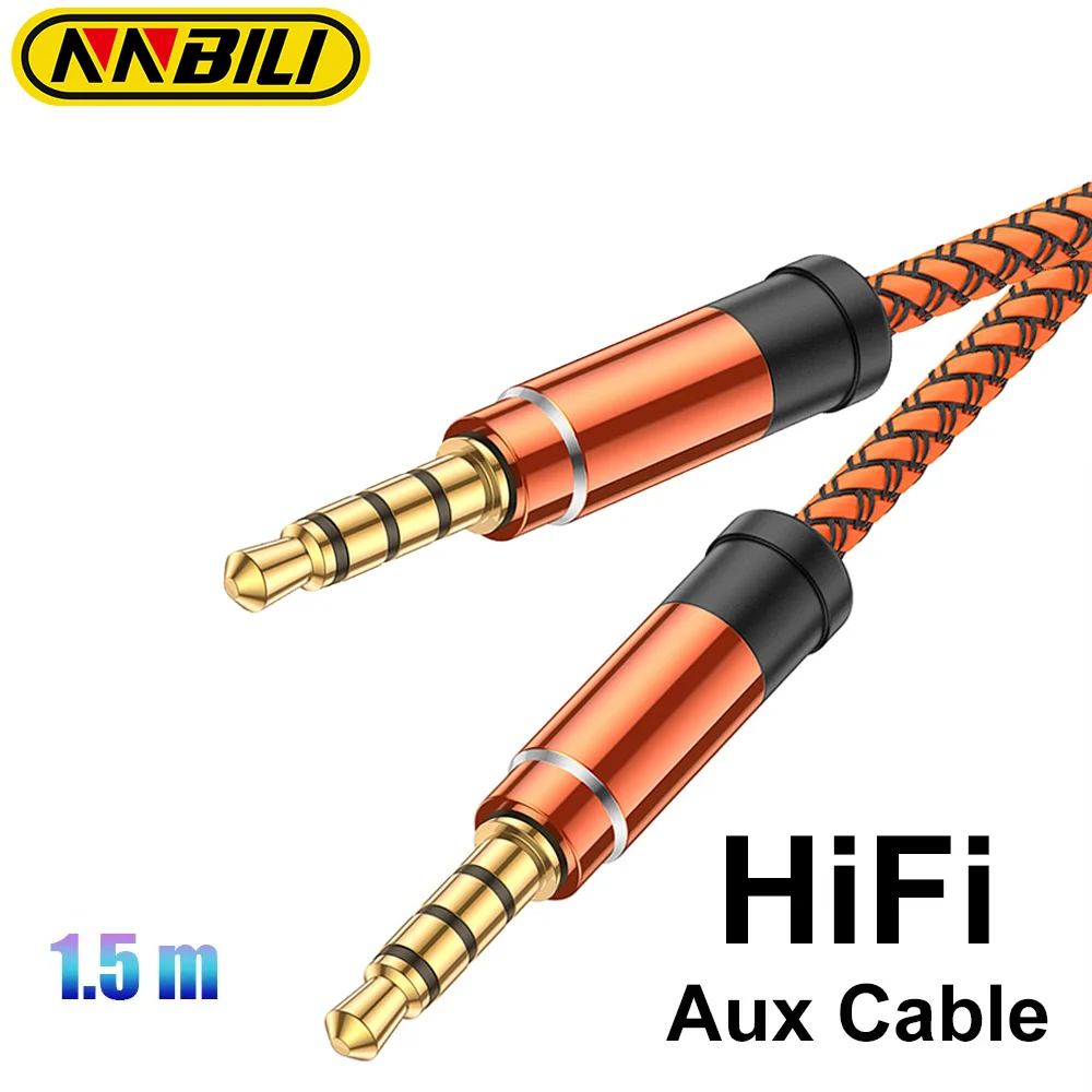 NNBILI 차량용 헤드폰 익스텐션 코드, 오디오 1.5m 케이블, 나일론 브레이드, 3.5mm AUX 케이블, 휴대폰 MP3 차량용 헤드셋 스피커, 3.5mm 잭 