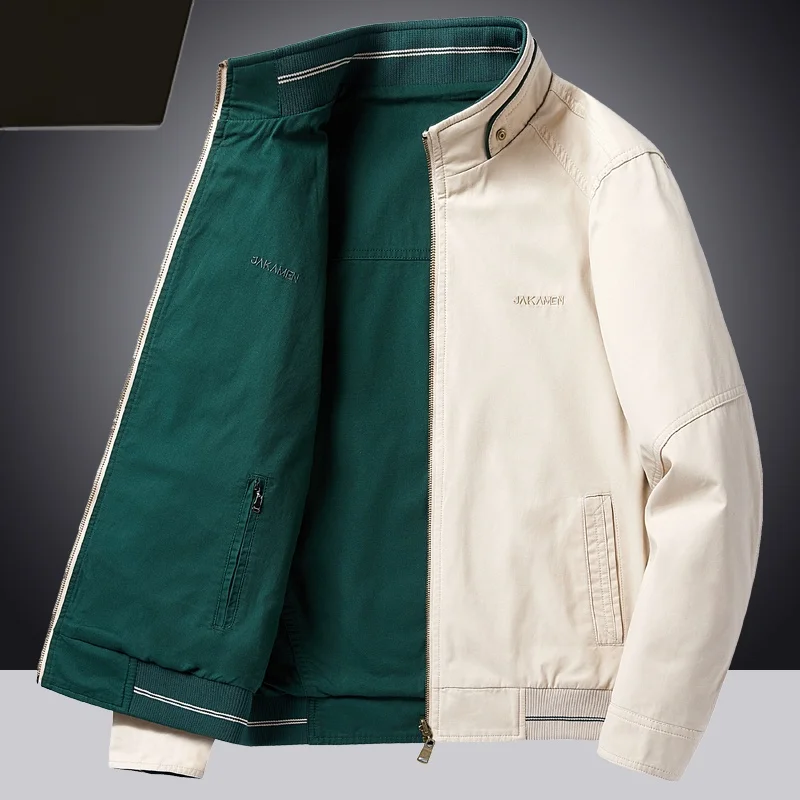 

Double-Sided Wear Thin Cotton Jaet Stand Collar Casual Spring Autumn Middle-Aged Men's Faion Outerwear Zipper Closure Bus...