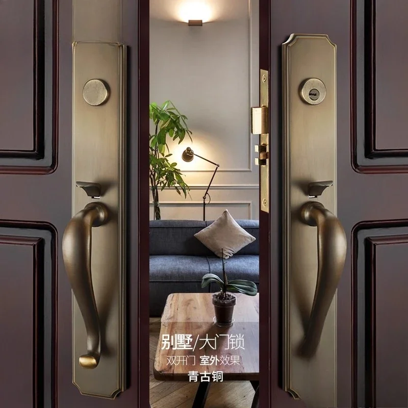 Brass Nordic pure simple villa double opening folio lock, opposite door lock, solid wood door brass  lock