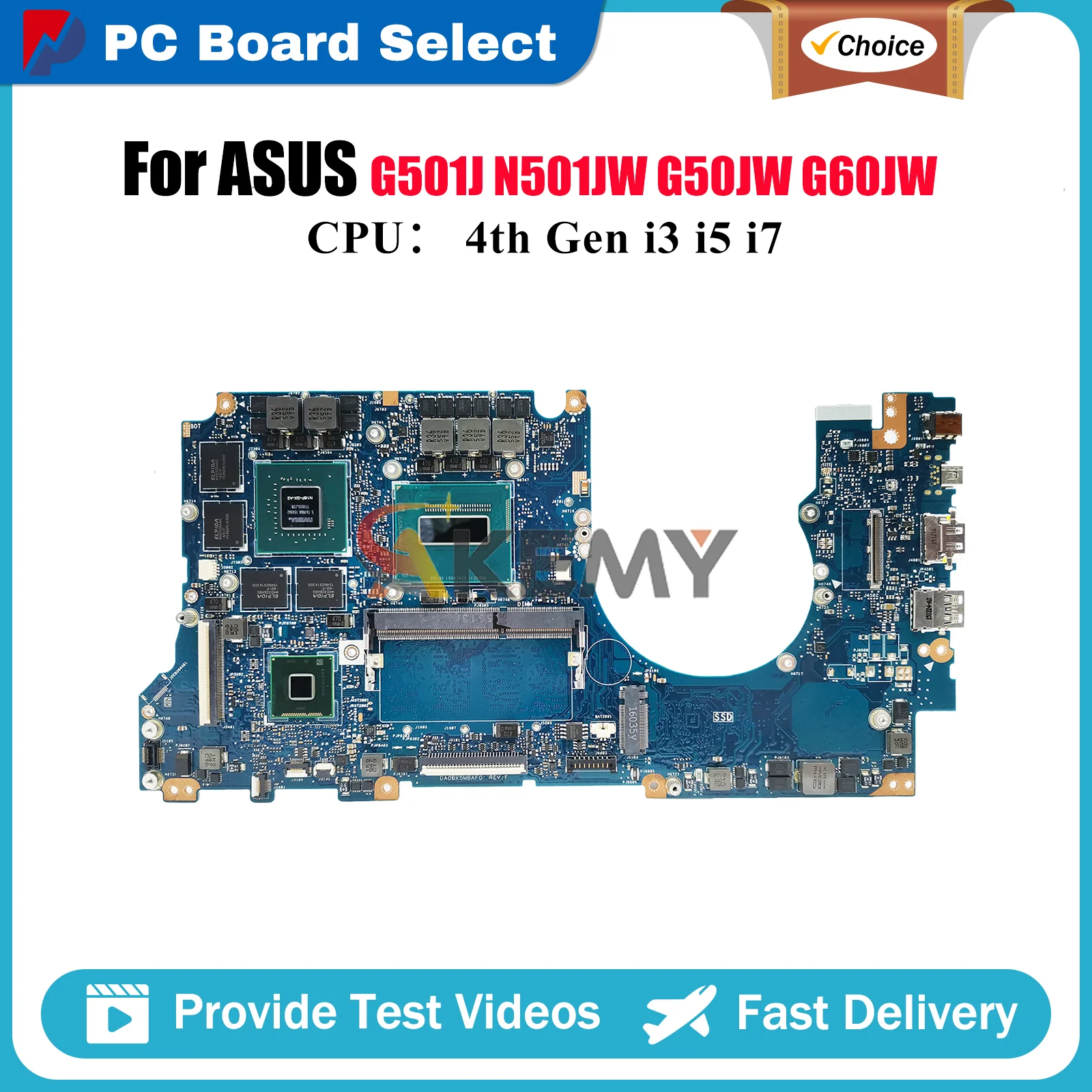 

N501JW Laptop Motherboard For ASUS ROG N501JW N501J G501J Notebook Mainboard With i3 i5 i7 CPU 100% tests OK fast shipping stk