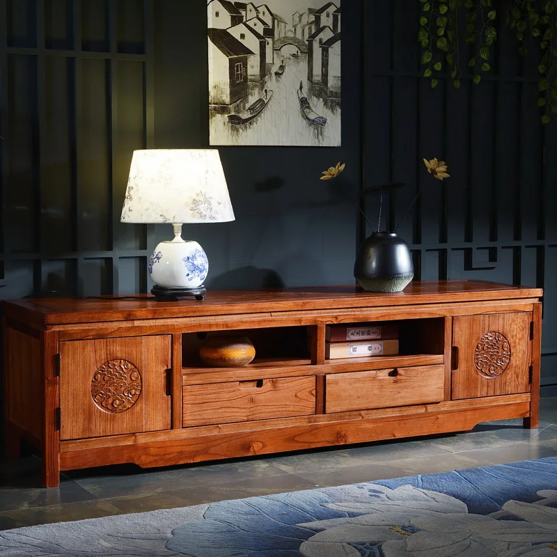 Solid Wood Simple Modern Small Apartment Elm Wood Storage Integrated Drawer Cabinet
